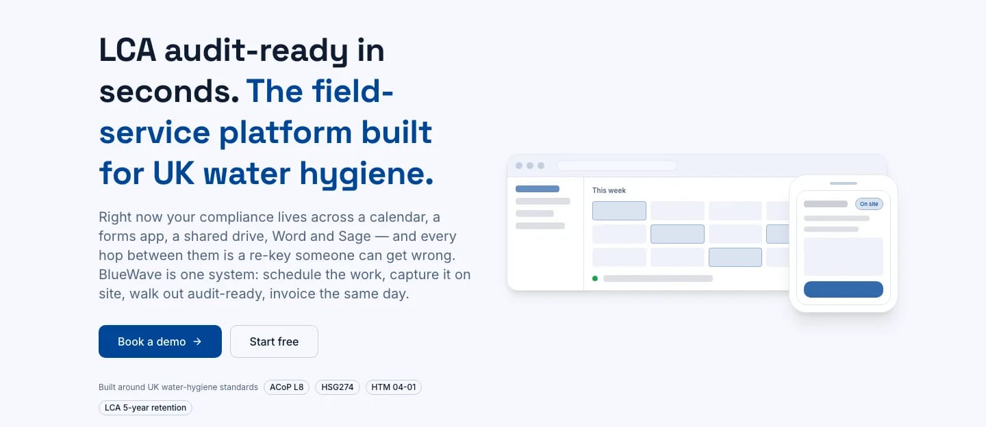 BlueWave, water-hygiene compliance and field-service platform